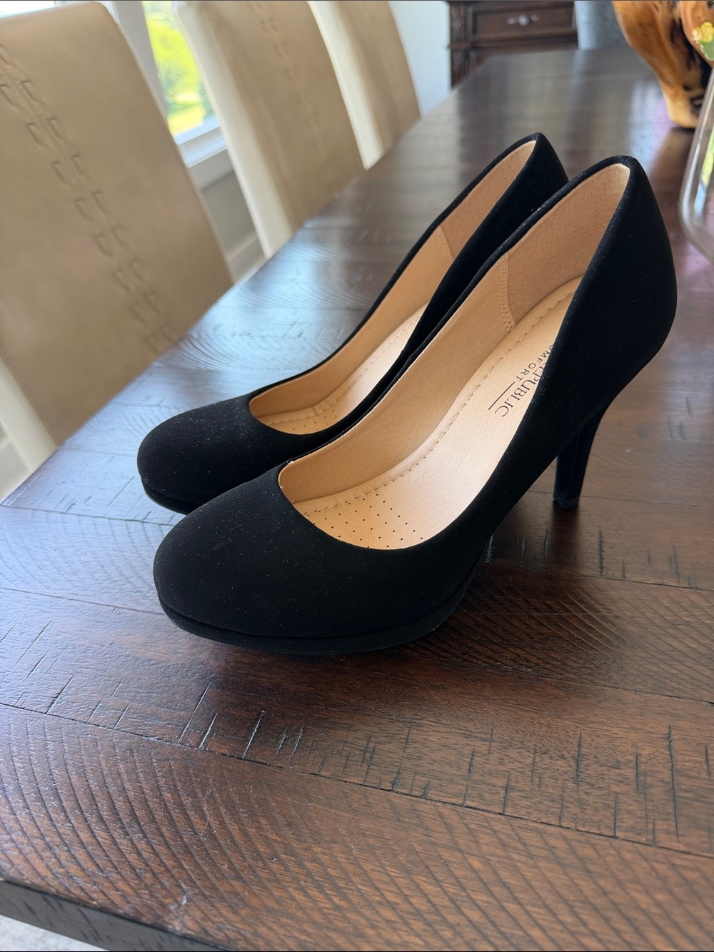 Round-Toe Platform Suede Heels
